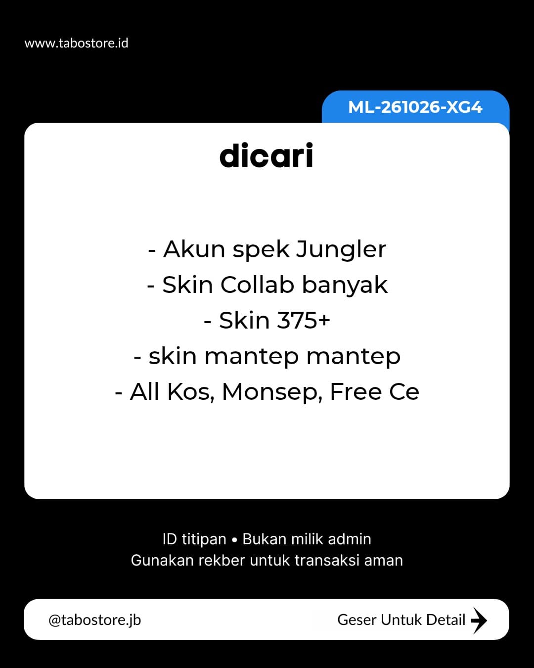 Cari Akun - Budget Rp 650.000 - Rp 750.000