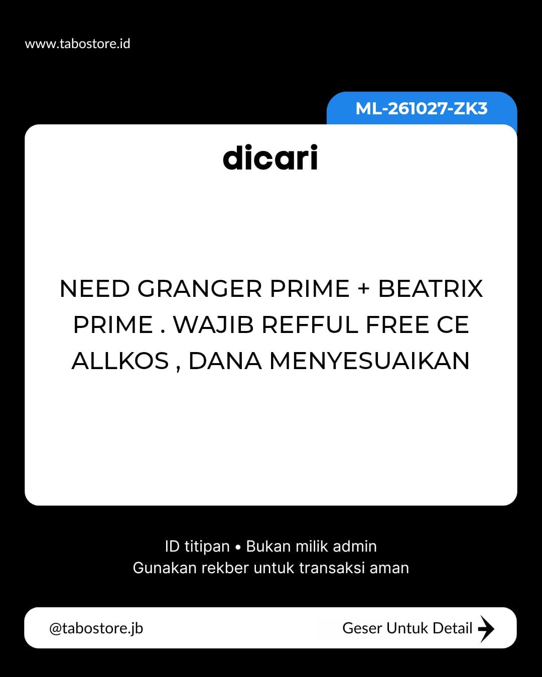 Cari Akun - Budget Rp 300 - Rp 600