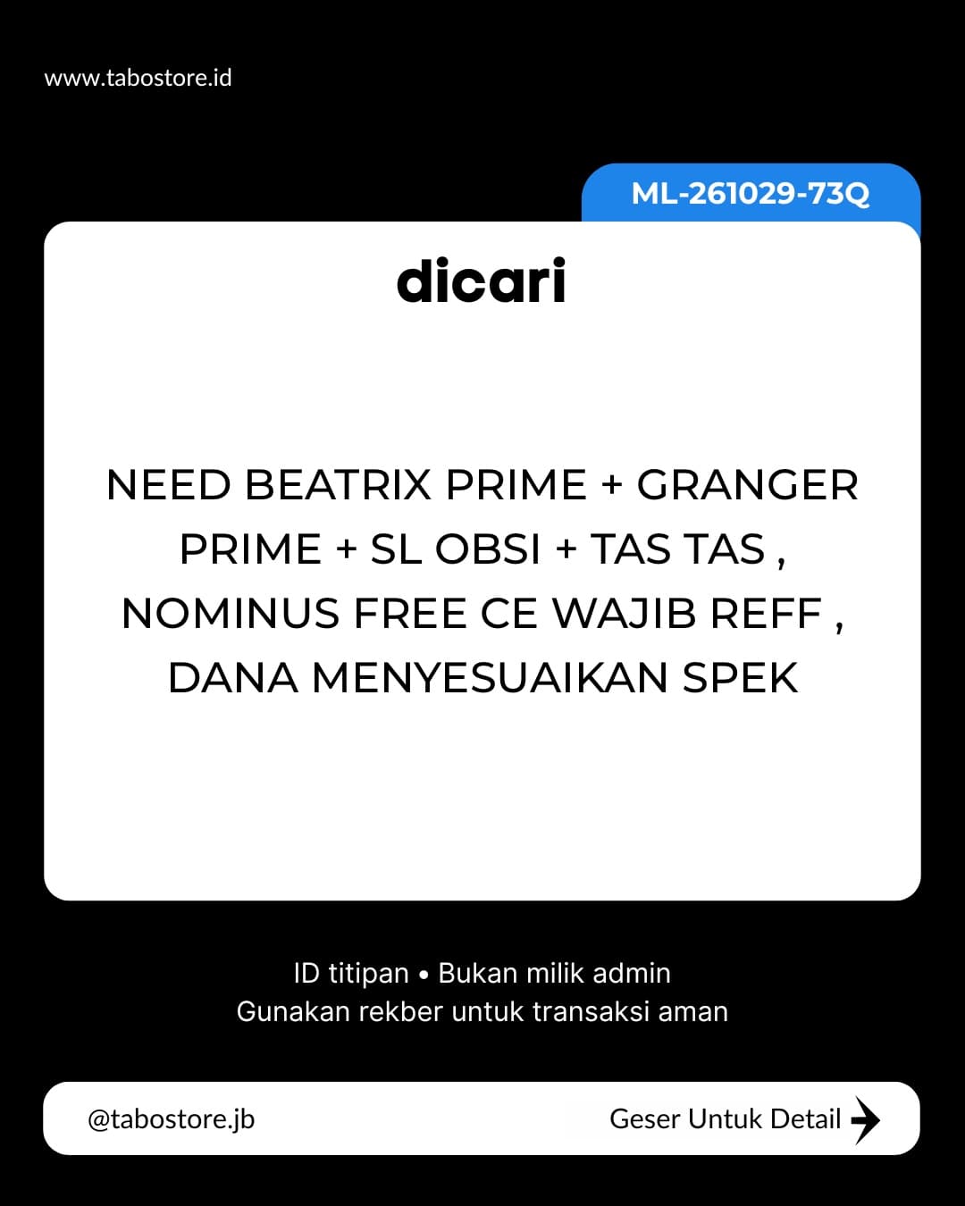 Cari Akun - Budget Rp 400 - Rp 800
