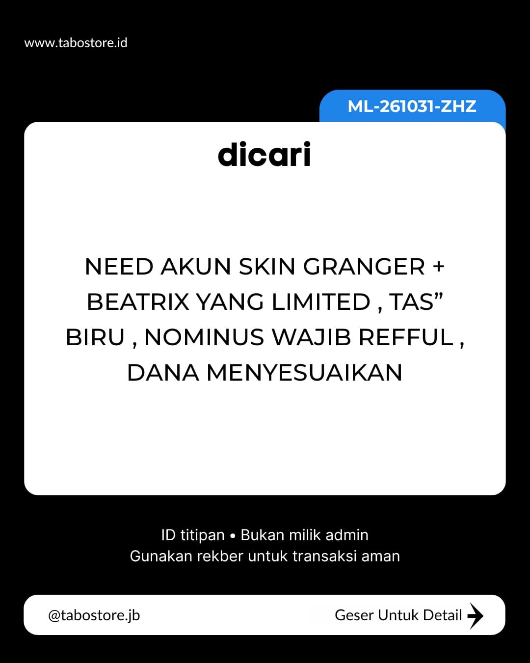 Cari Akun - Budget Rp 500 - Rp 1.000